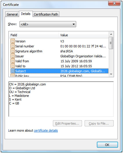 SSL Certificate expanded details 