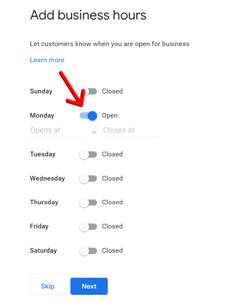Add business hours in Google My Business